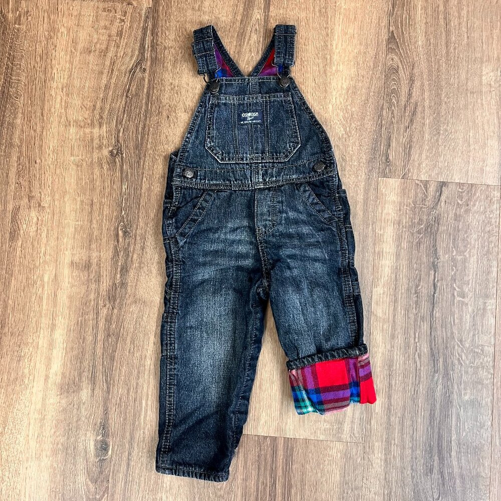 OshKosh Classic Flannel Lined Denim Bib Overalls Sz 18 M Unisex